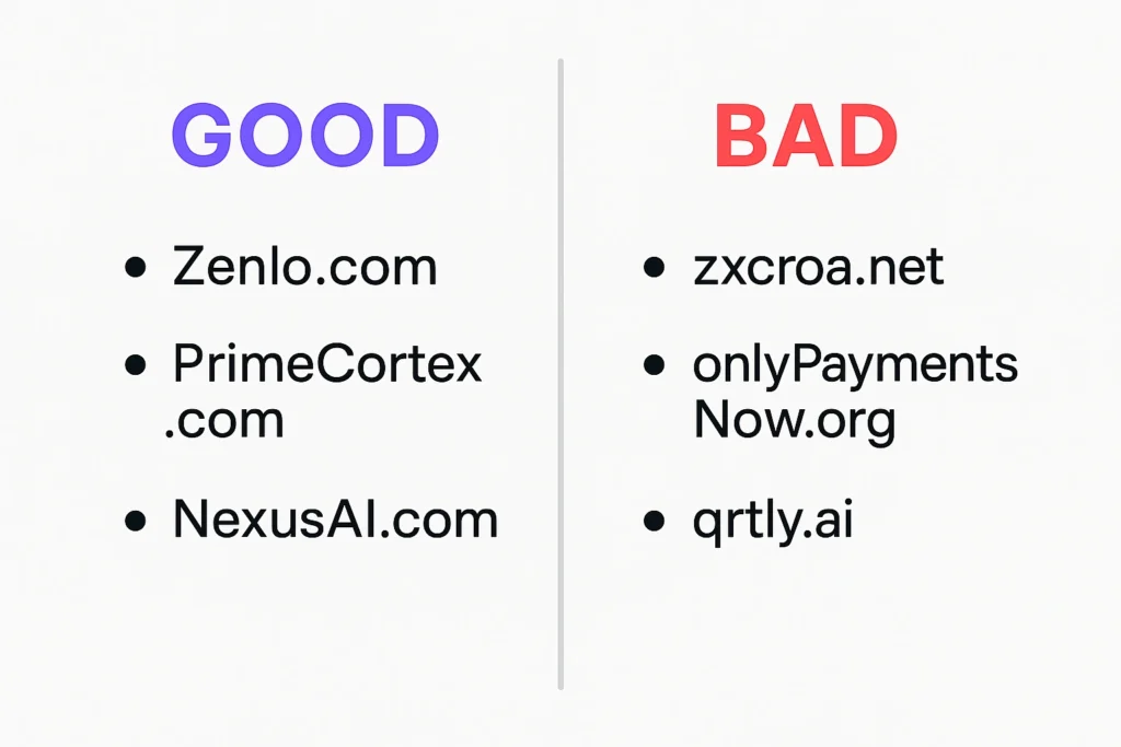 premium domain name vs weak domain examples 2025